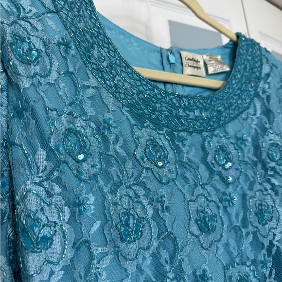NWT Candlelight & Champagne Turquoise‎ Beaded Short Sleeved Blouse Plus Size 24W - Picture 2 of 10
